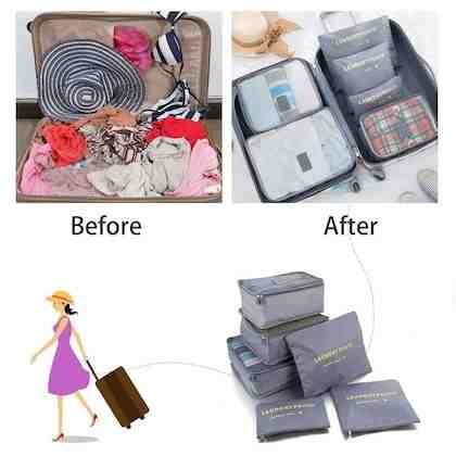 6 Pcs Set Portable Travel Storage Bags - Suitcase Luggage Organizer Pouches